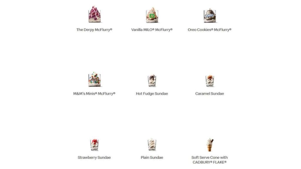 McDonalds Desserts and Shakes Prices Australia