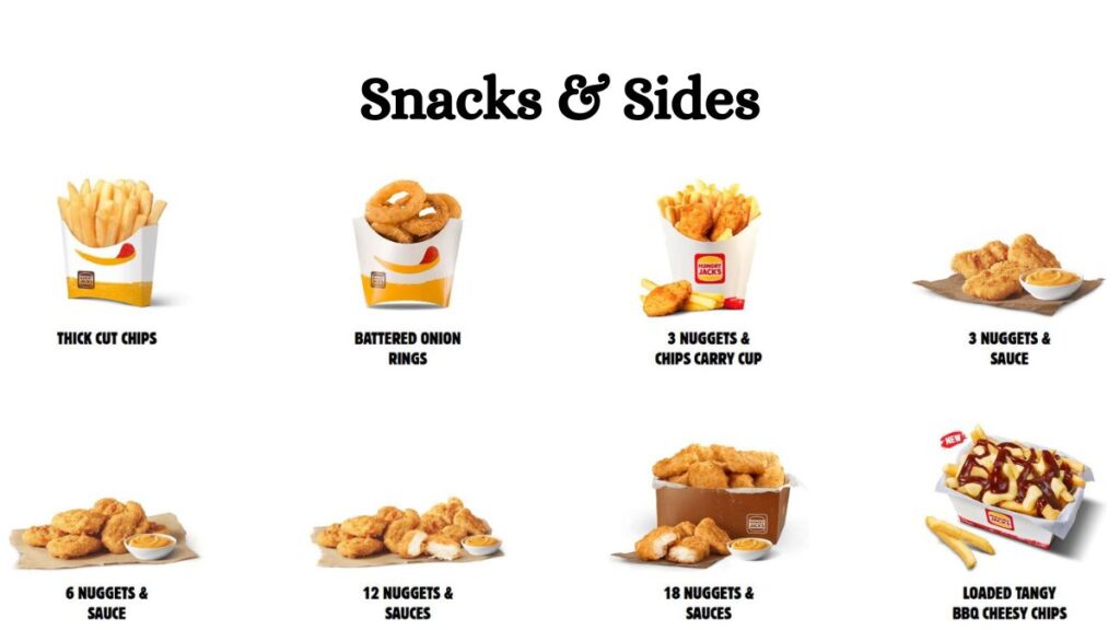 Hungry Jack's side menu featuring golden thick-cut chips and onion rings